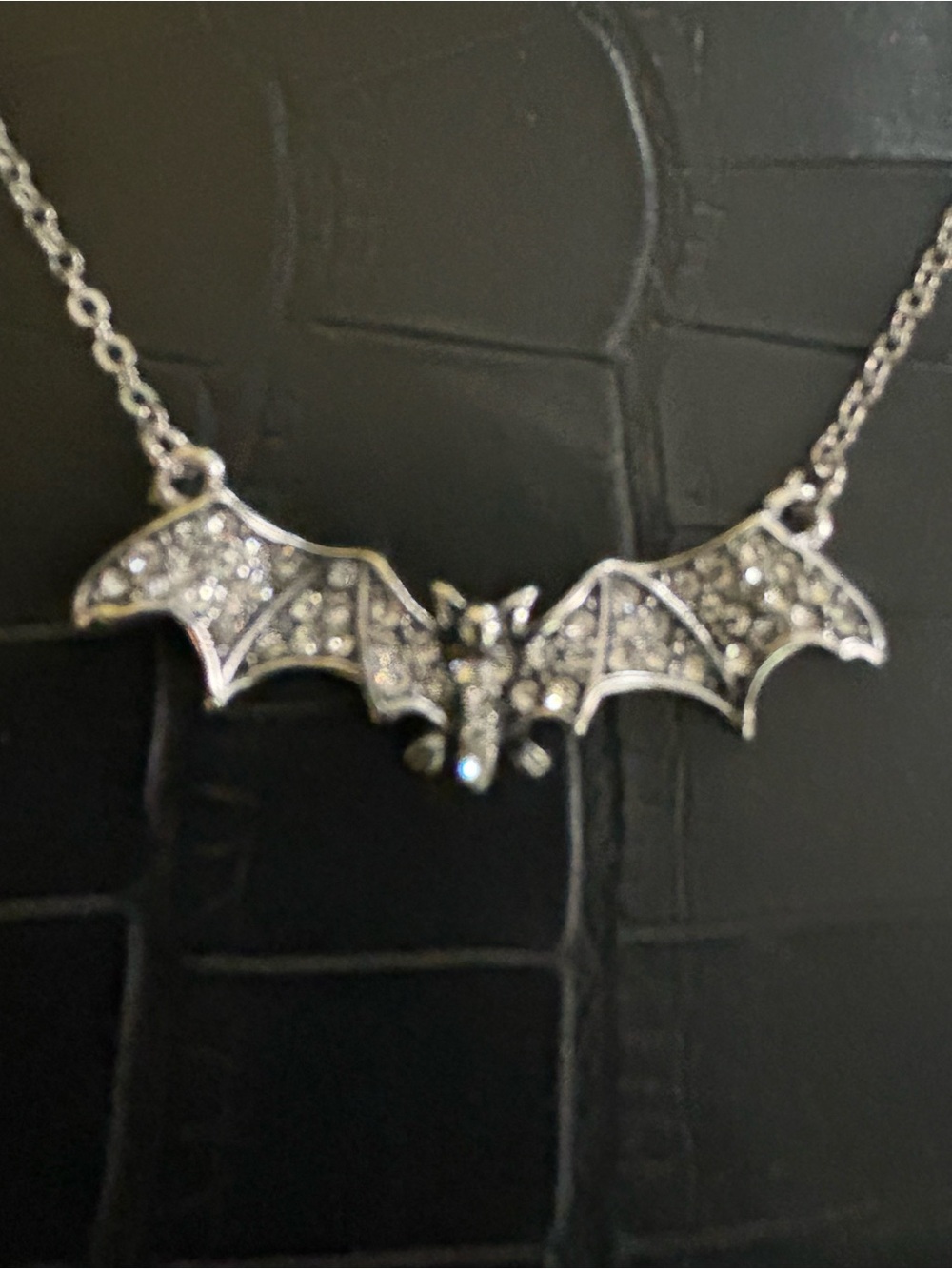 Silver Tone Crystal Bat Pendant Necklace - Women's Jewelry